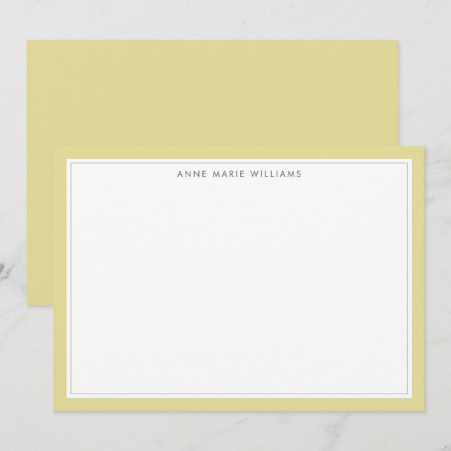 Minimalist Chartreuse Two Border Name Note Card (Front/Back)