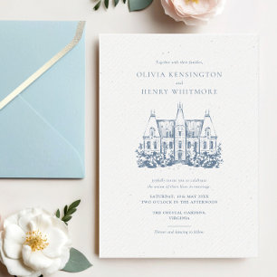 Minimalist Chateau Venue Sketch Wedding Invitation