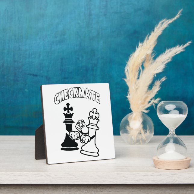 Minimalist Checkmate Chess Art Black and White Plaque (Insitu)