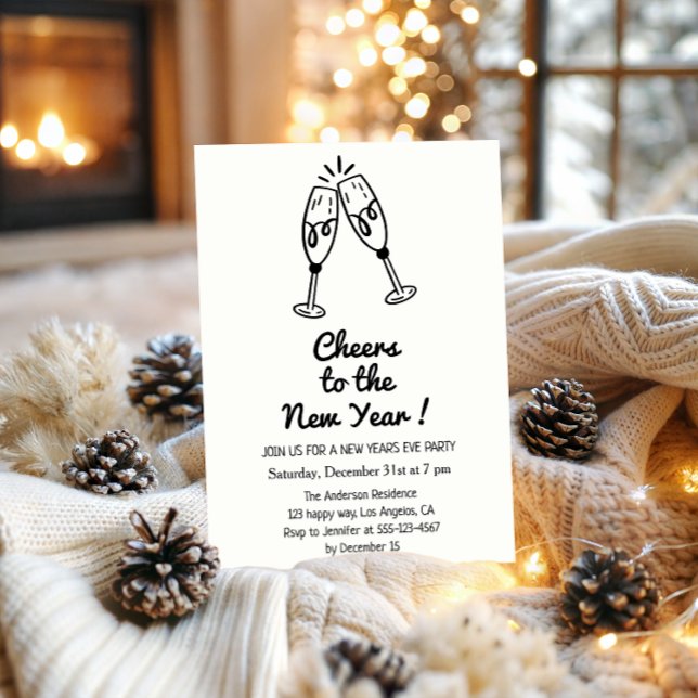 Minimalist “Cheers to the New Year” Champagne  Invitation (Creator Uploaded)