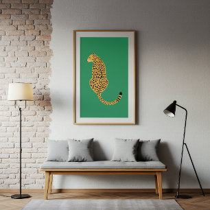 Minimalist Cheetah Illustration Green Poster
