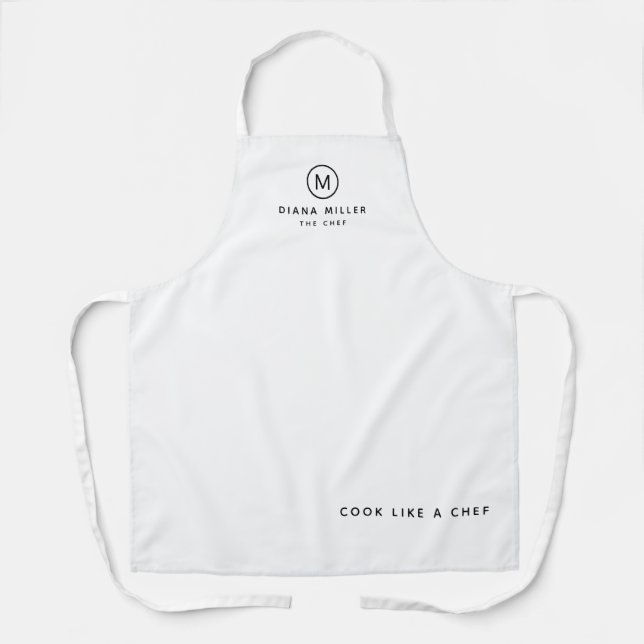 minimalist chef name professional white apron (Front)