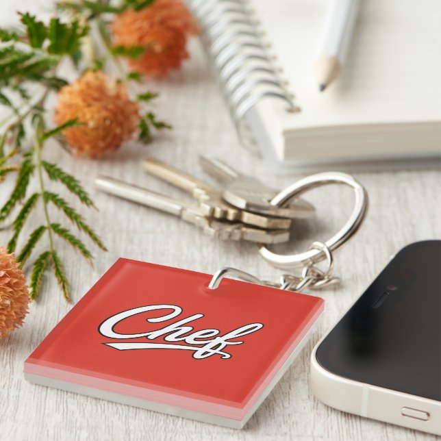 Minimalist Chef Script Typography Design Key Ring (Front Right)