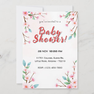 Minimalist Cherry Blossom Baby Shower Invitation