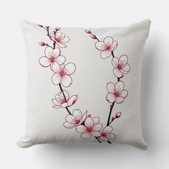 Minimalist Cherry Blossom Branches Cushion (Front)