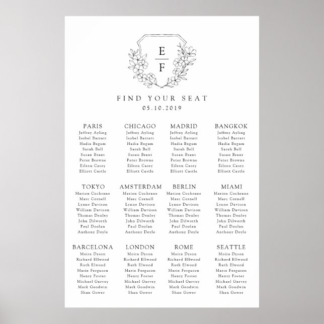 Minimalist Cherry Blossom Crest Seating Poster (Front)