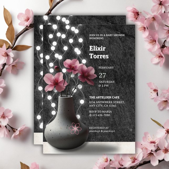 Minimalist Cherry Blossom Flowers Baby Shower Invitation (Creator Uploaded)