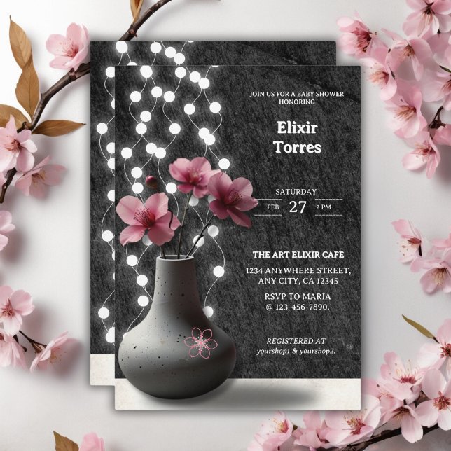 Minimalist Cherry Blossom Flowers Baby Shower Invitation (Creator Uploaded)