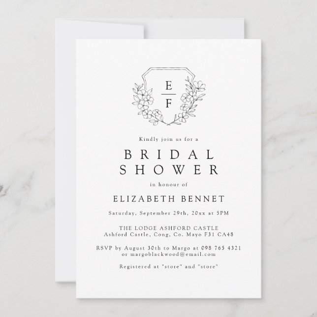 Minimalist Cherry Blossom Monogram Crest Bridal  Invitation (Front)