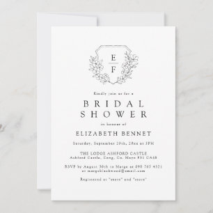 Minimalist Cherry Blossom Monogram Crest Bridal  Invitation