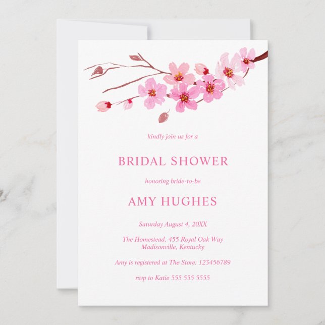 Minimalist Cherry Blossom Pink Bridal Shower  Invitation (Front)