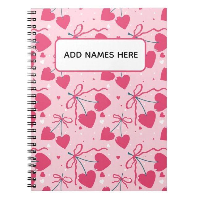 Minimalist Cherry Heart Notebook | Cute Retro Repe (Front)