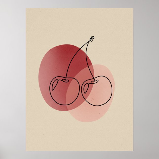 Minimalist Cherry Line Art Poster (Front)