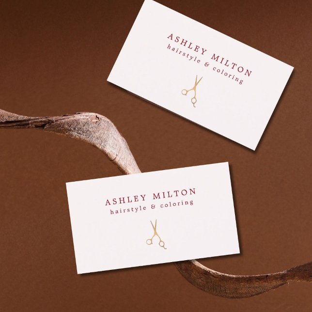 Minimalist Cherry Old White Faux Gold Scissors Business Card (Creator Uploaded)