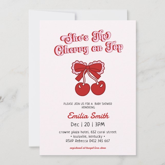 Minimalist Cherry on Top hand drawn  Baby Shower  Invitation (Front)