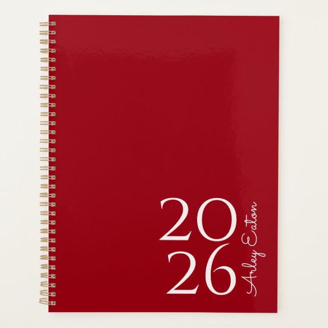 Minimalist Cherry Red Custom Personal Monthly  Planner (Front)