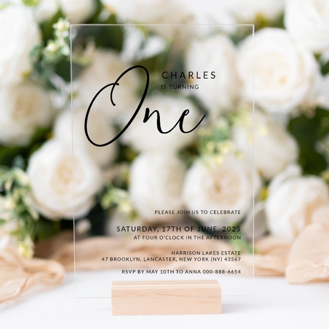 Minimalist Chic 1st Birthday Acrylic Invitations (Creator Uploaded)
