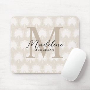 Minimalist Chic Beige Anahaw Leaf Script Monogram Mouse Pad