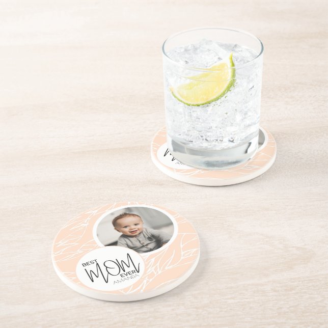 Minimalist Chic Best Mum Ever Pink Photo Coaster (Side)