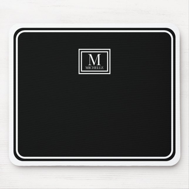 Minimalist Chic Black Monogram Double Boarder Mouse Pad (Front)