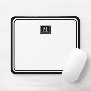 Minimalist Chic Black Monogram Double Boarder Mouse Pad