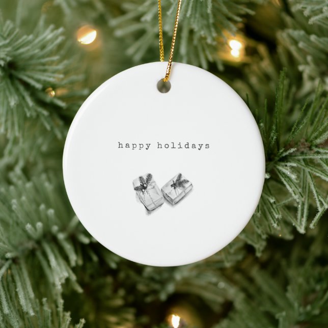 Minimalist Chic Black White Christmas Presents  Ceramic Ornament (Tree)