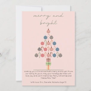 Minimalist Chic Boho Tree Pink Christmas Holiday Card