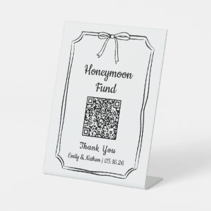Minimalist Chic Bow Honeymoon Fund QR Code Card Pedestal Sign