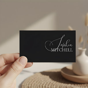 Minimalist Chic Calligraphy Black Business Card