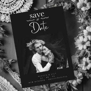 Minimalist Chic Elegant B&W Photo Couple Wedding