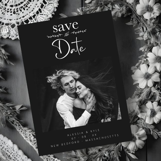 Minimalist Chic Elegant B&W Photo Couple Wedding (Minimalist Chic Elegant B&W Photo Couple Wedding Save the Date.)