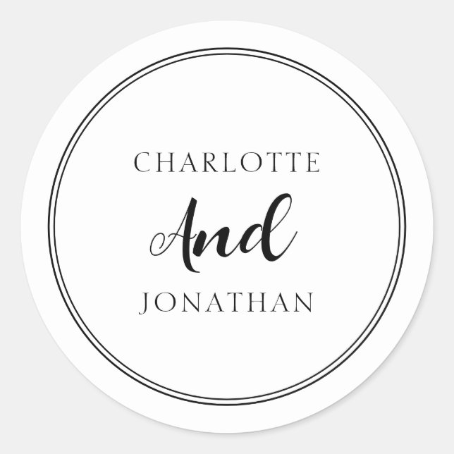 Minimalist Chic Elegant Calligraphy Script Wedding Classic Round Sticker (Front)