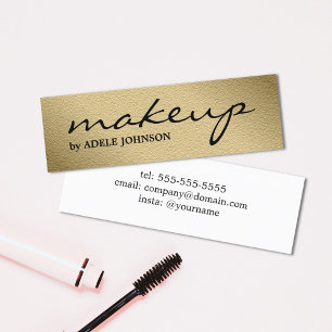 Minimalist Chic Faux Gold White Makeup Artist Mini Business Card