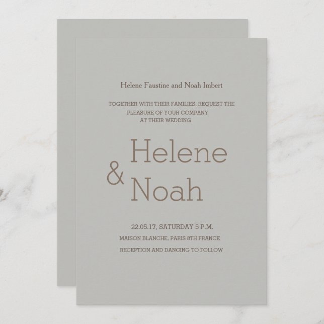 Minimalist chic gold grey modern simple wedding invitation (Front/Back)