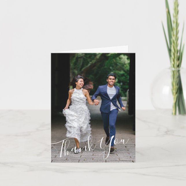 Minimalist Chic Hand Lettered Wedding 2 Photo  Thank You Card (Front)