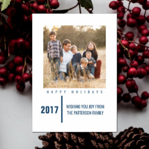 Minimalist Chic Holiday Photo Card   Blue