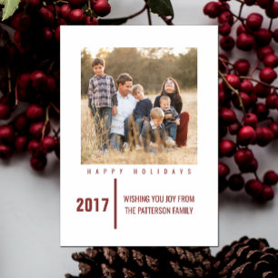 Minimalist Chic Holiday Photo Card Burgundy