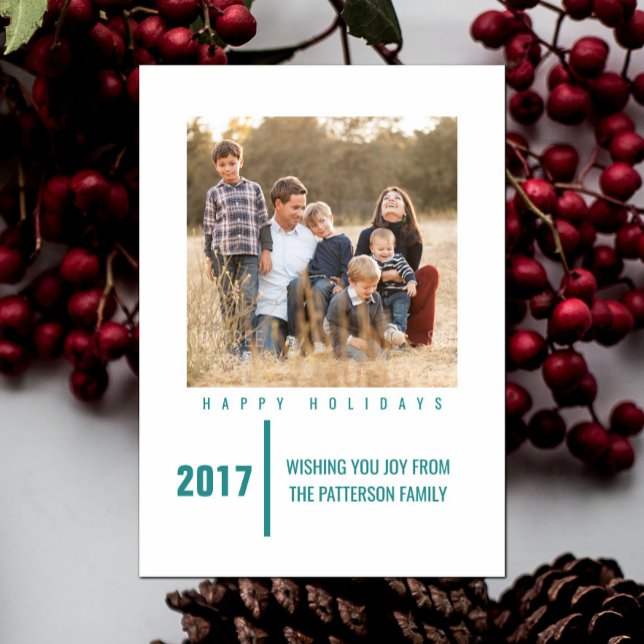 Minimalist Chic Holiday Photo Card | Teal (Teal Minimalist Chic Holiday Photo Card)