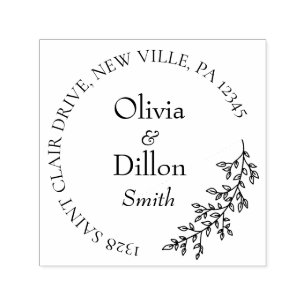 Minimalist Chic Leaf Branch Black Script Wedding Self-inking Stamp