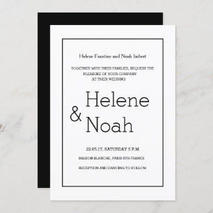 Minimalist chic modern black white simple wedding invitation