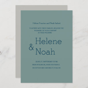 Minimalist chic modern blue grey green wedding invitation
