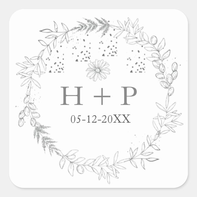 Minimalist Chic Monogram Formal Wedding Cocktail   Square Sticker (Front)