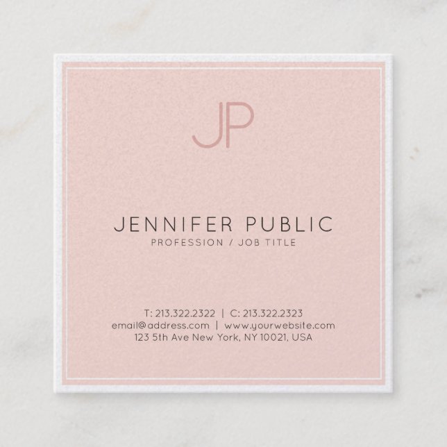 Minimalist Chic Monogram Trendy Blush Pink Luxury Square Business Card (Front)