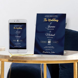 Minimalist Chic Navy & Gold Script Wedding Elegant Invitation