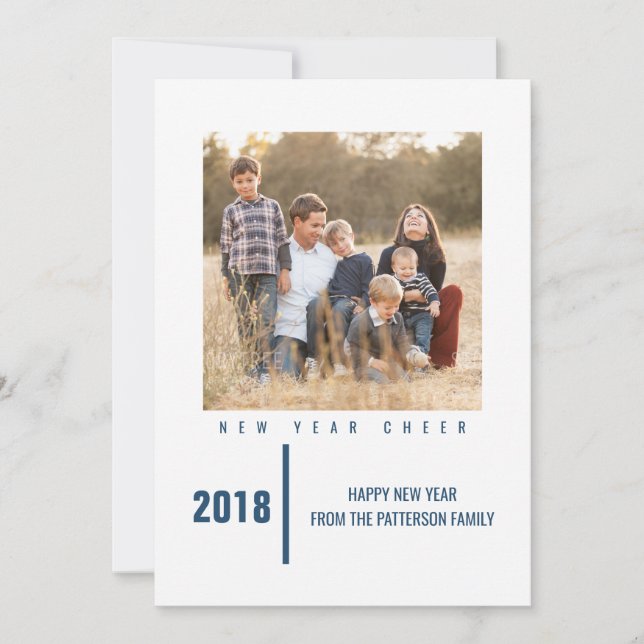 Minimalist Chic New Year's Photo Card | Blue (Front)