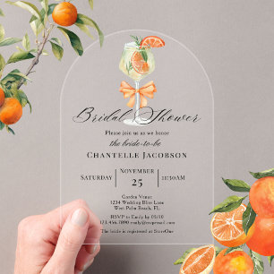 Minimalist Chic Orange Spritz Bow Bridal Shower Acrylic Invitations