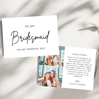Minimalist Chic Photo To My Bridesmaid Wedding Day Thank You Card