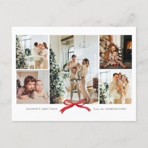 Minimalist Chic Red Bow Photo Collage Holiday Card