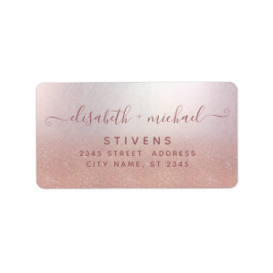 Minimalist chic rose gold script wedding label