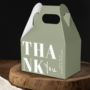 Minimalist Chic Sage Green Bold Thank You Wedding Favour Box